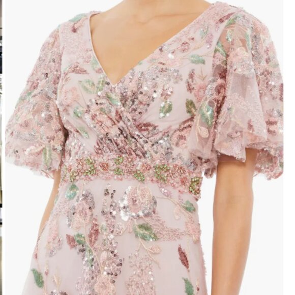 MAC DUGGAL 67880 FLORAL EMBELLISHED SHORT FLUTTER SLEEVE ROSE PINK GOWN sz 6 - Picture 2 of 3